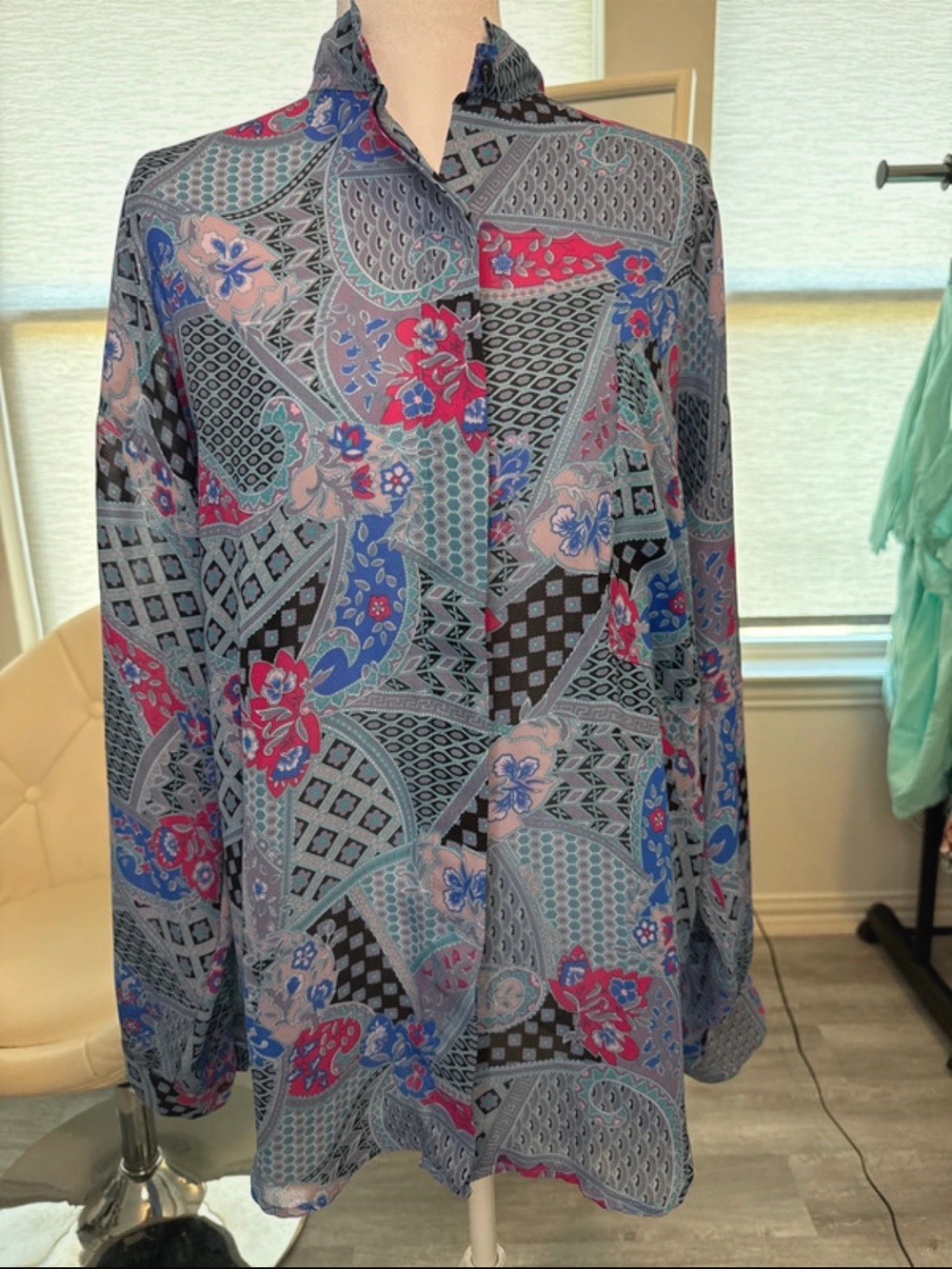 Teddi Blue Multi-Print Button Down Shirt
